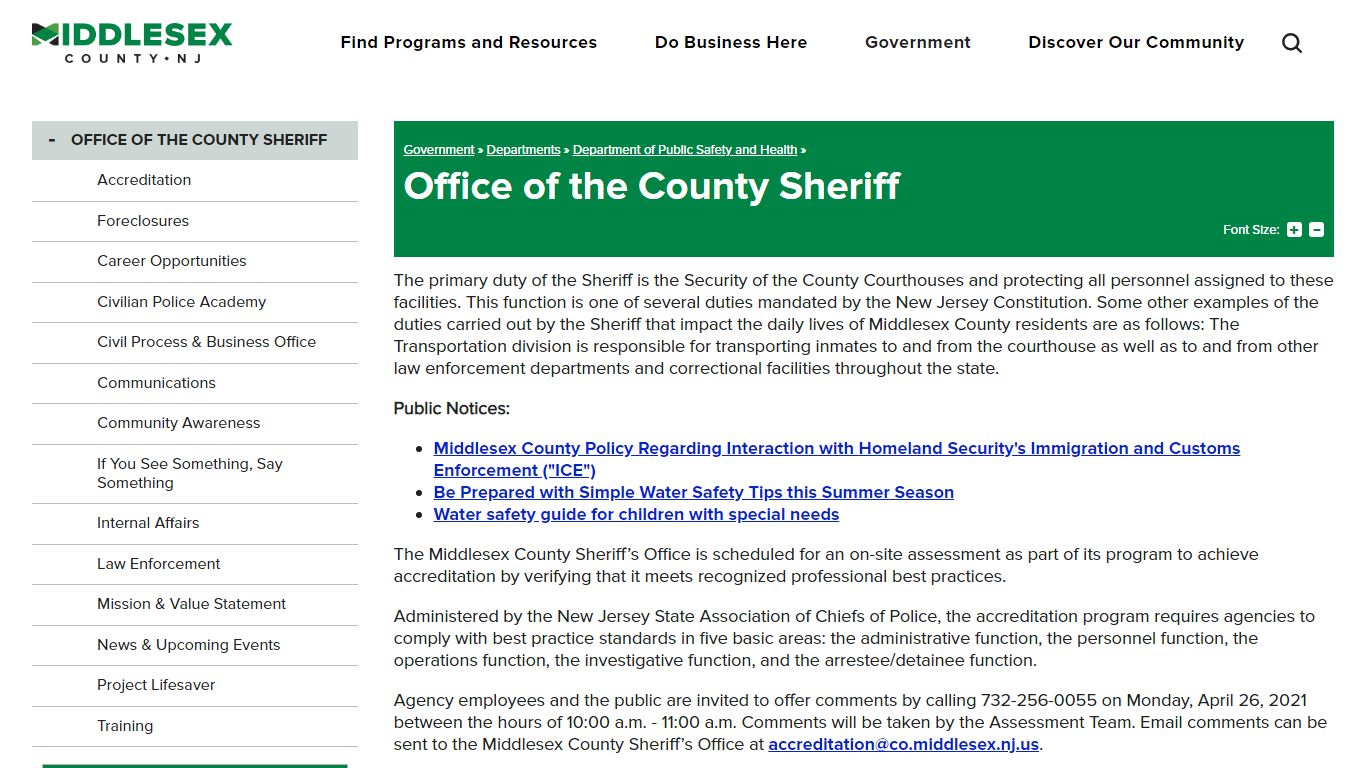 Office of the County Sheriff | Middlesex County NJ